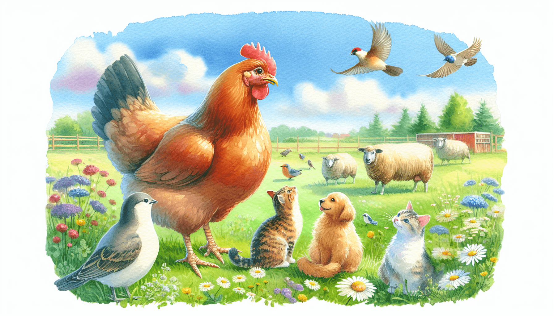 Huhn interagiert mit Tieren