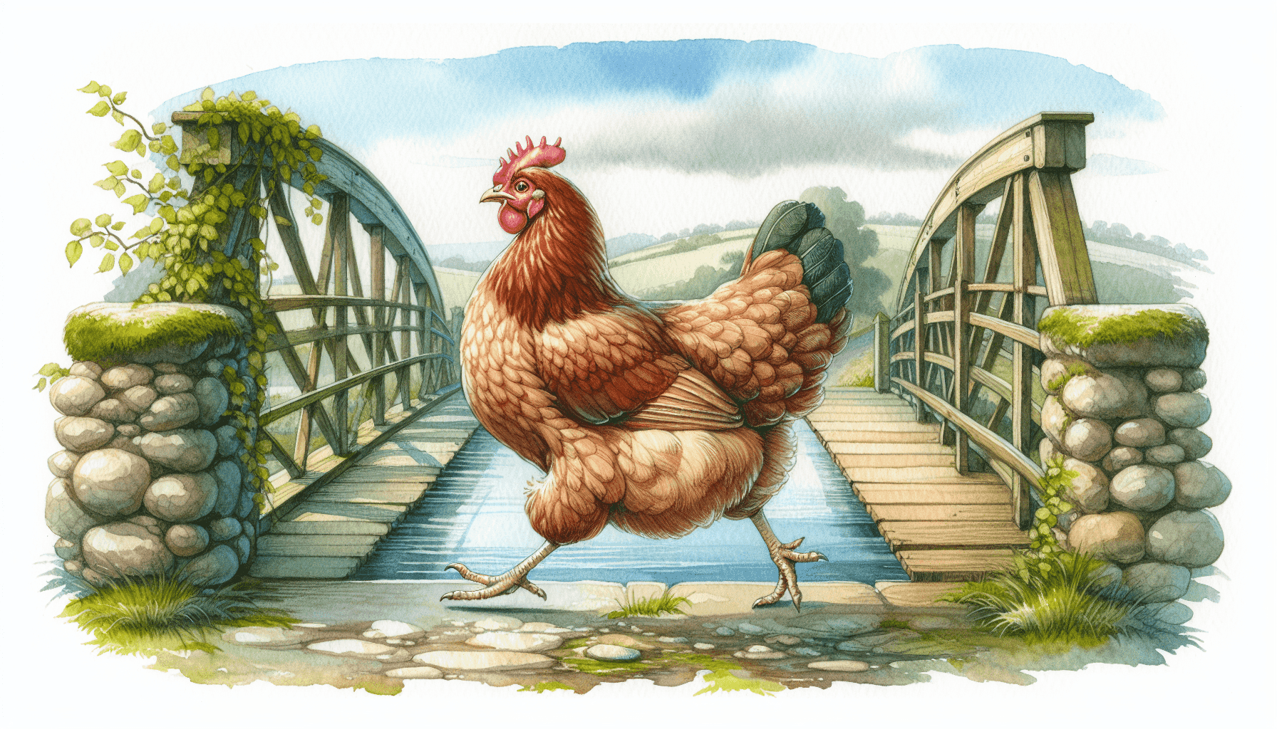 Huhn überquert Brücke