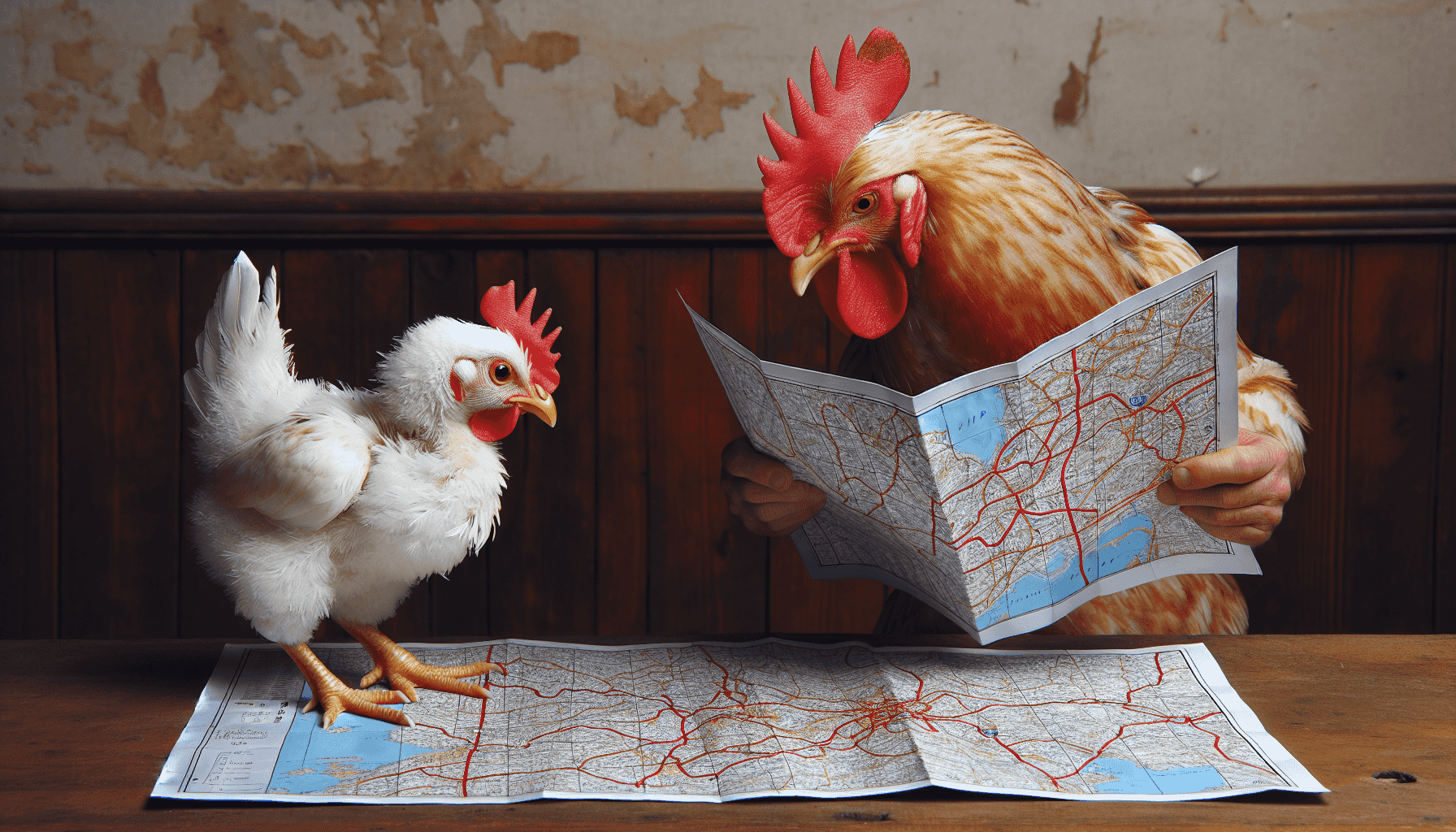 Huhn studiert Karte