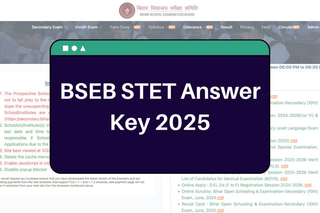 BSEB STET Answer Key 2025: secondary.biharboardonline.com Exam Solutions