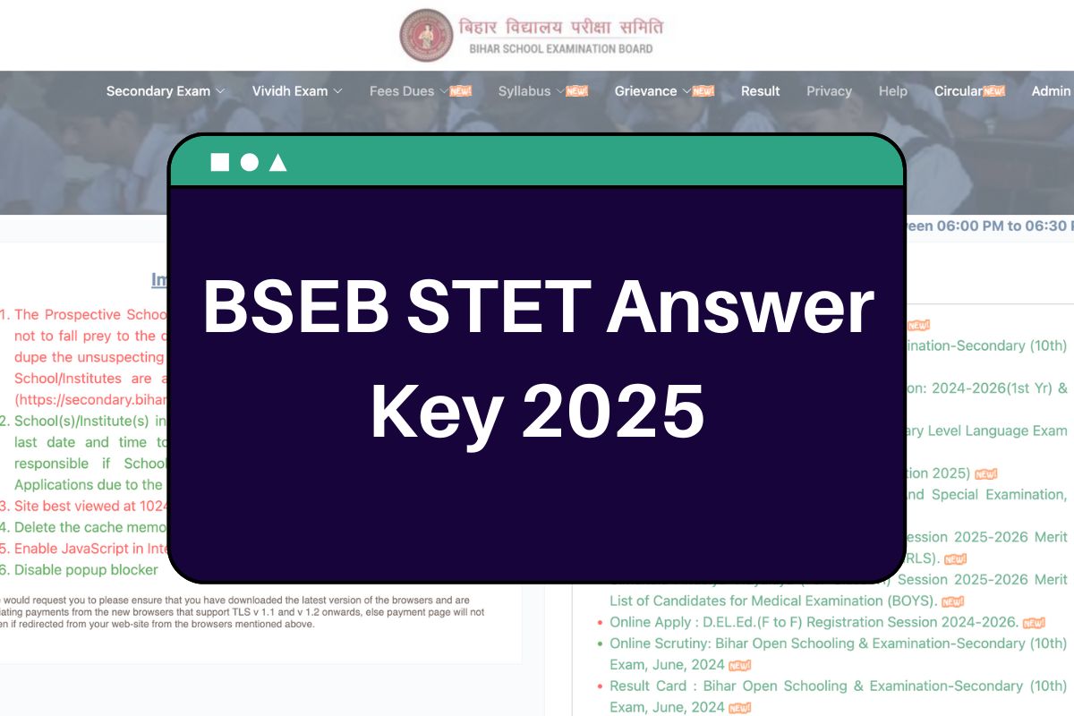 BSEB STET Answer Key 2025: secondary.biharboardonline.com Exam Solutions