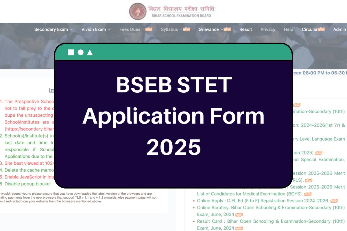 BSEB STET Application Form 2025: secondary.biharboardonline.com Apply Online Link