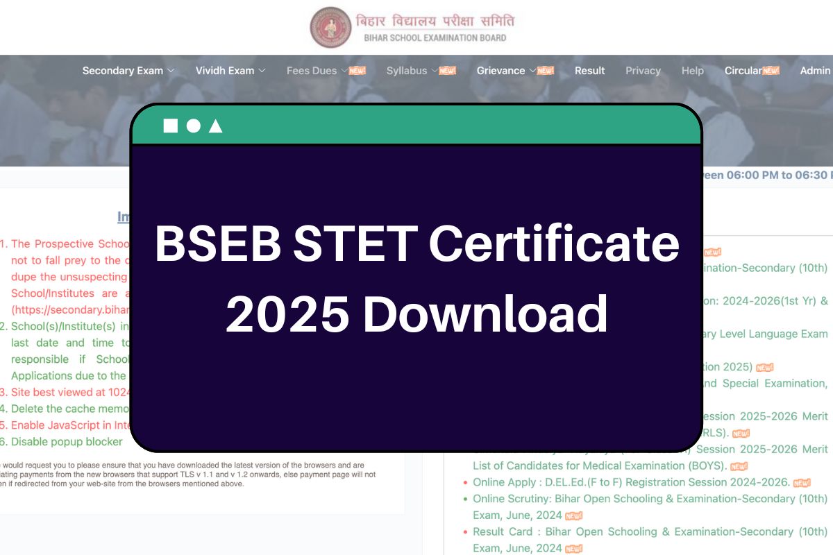 BSEB STET Certificate 2025: secondary.biharboardonline.com Bihar STET Certificate Download