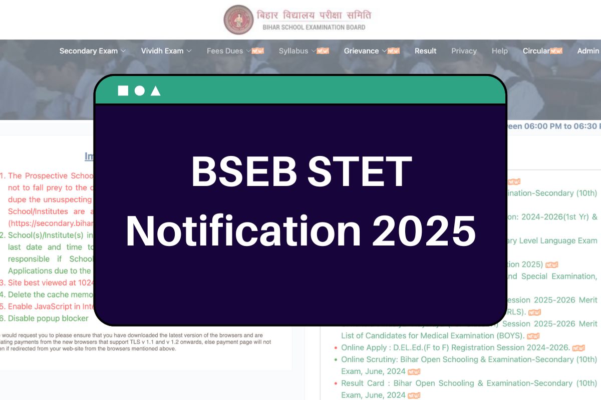 BSEB STET Notification 2025: secondary.biharboardonline.com Notification Download