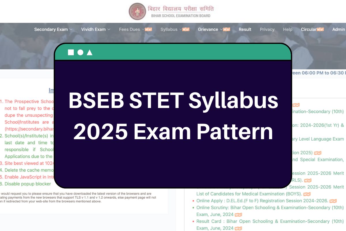 BSEB STET Syllabus 2025: secondary.biharboardonline.com Exam Pattern