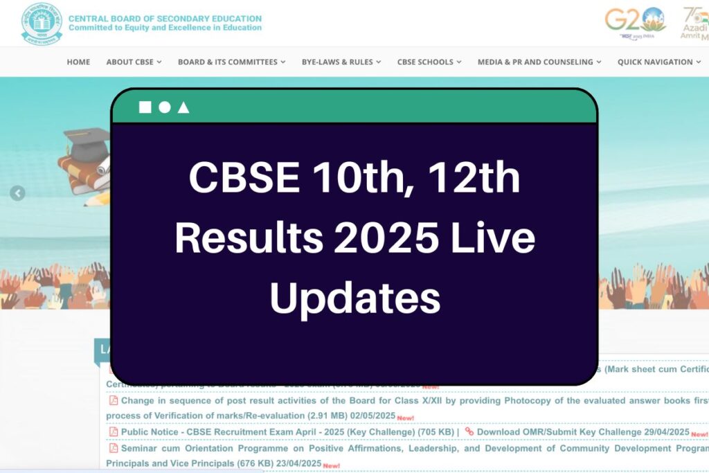CBSE 10th, 12th Results 2025 Live Updates: cbse.gov.in Class 10, 12 Marksheet Download