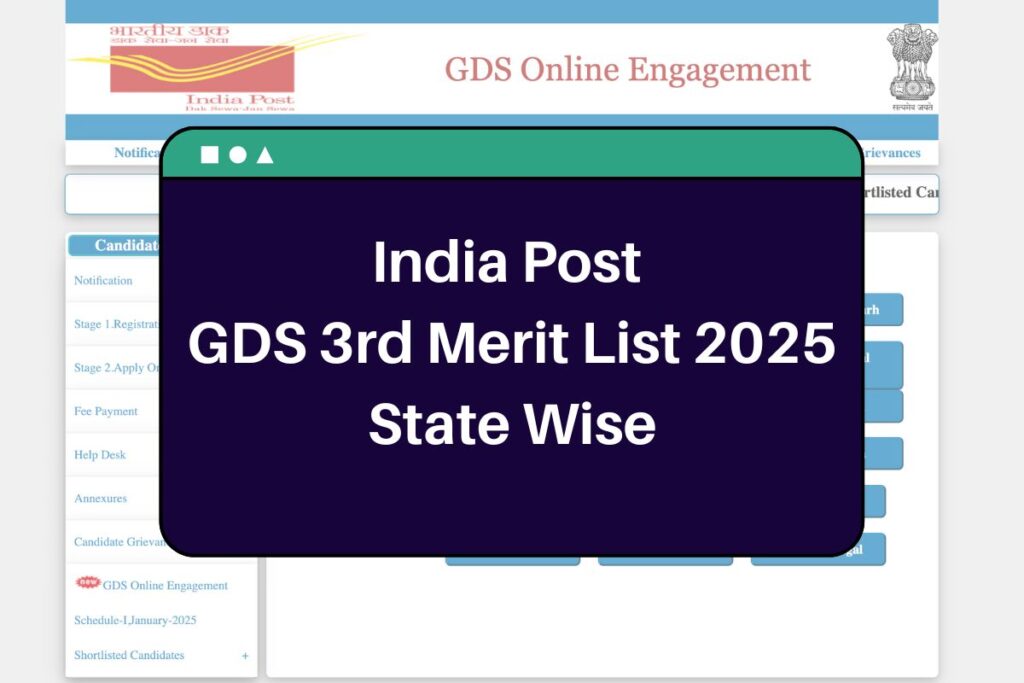 India Post GDS 3rd Merit List 2025: indiapostgdsonline.gov.in State Wise PDF List Release Date