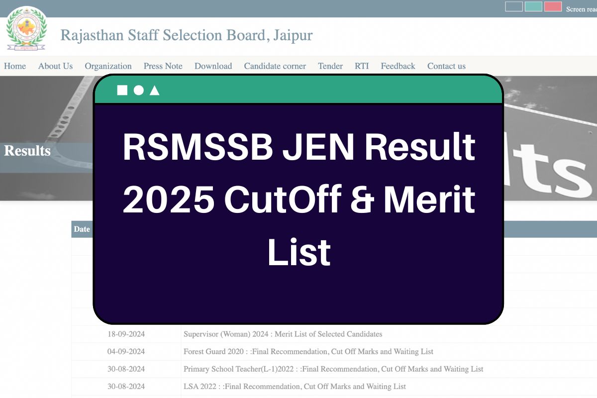 RSMSSB JEN Result 2025: rsmssb.rajasthan.gov.in Junior Engineer CutOff & Merit List