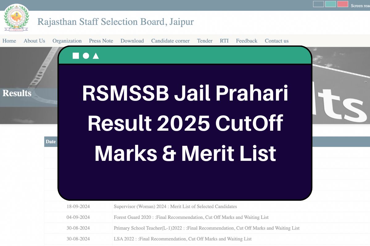 RSMSSB Jail Prahari Result 2025: rsmssb.rajasthan.gov.in Prison Warder CutOff Marks & Merit List