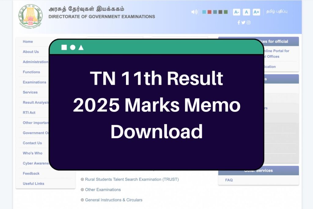 TN 11th Result 2025: tnresults.nic.in Plus One Exam Marks Memo Download